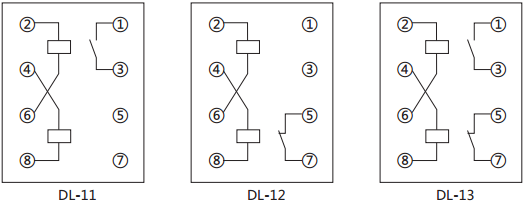 DL-13電流繼電器內部接線及外引接線圖(背視圖) DL-13電流繼電器內部接線及外引接線圖(背視圖)