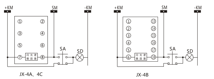 JX-4A閃光繼電器內部接線及外引接線圖 JX-4A閃光繼電器內部接線及外引接線圖