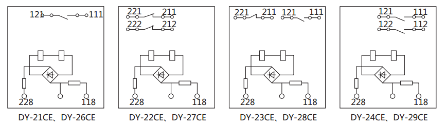 DY-28CE電壓繼電器內部接線及外引接線圖 DY-28CE電壓繼電器內部接線及外引接線圖