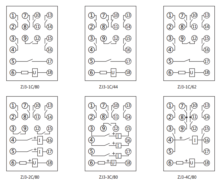 ZJ3-2C/80快速中間繼電器內(nèi)部接線圖及外引接線圖(正視圖) ZJ3-2C/80快速中間繼電器內(nèi)部接線圖及外引接線圖(正視圖)