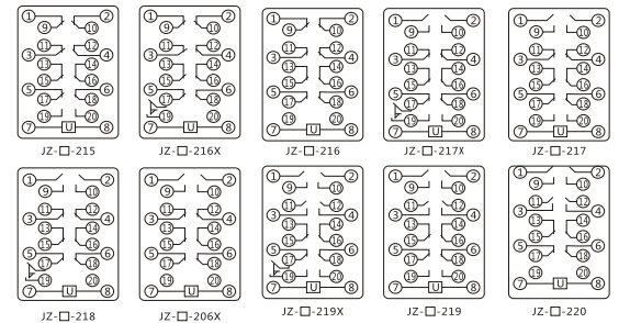 JZY(J)-201X靜態中間繼電器內部接線圖及外引接線圖 JZY(J)-201X靜態中間繼電器內部接線圖及外引接線圖